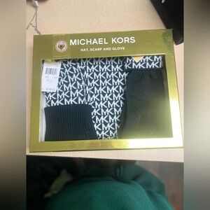 Michael Kors Monogram Black and White hat, scarf and gloves
